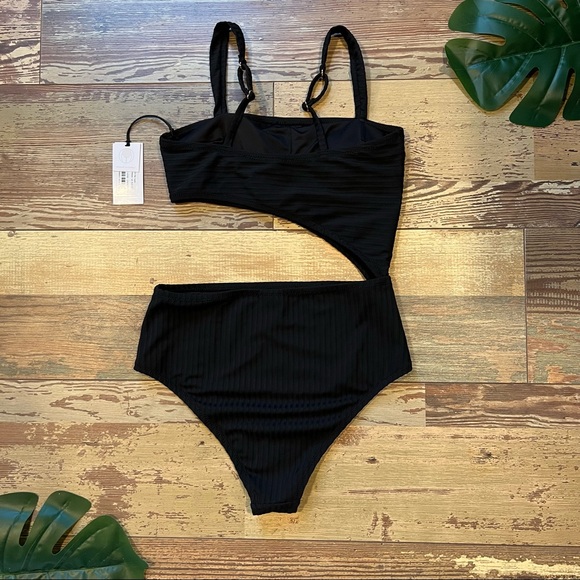 Ribbed Black Cut Out One Piece Swimsuit | Shade & Shore - Picture 2 of 5